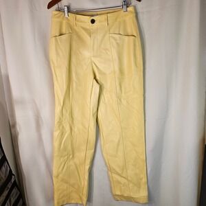 A New Day Faux‎ Leather Pants High Waist Straight Leg Yellow Size 10